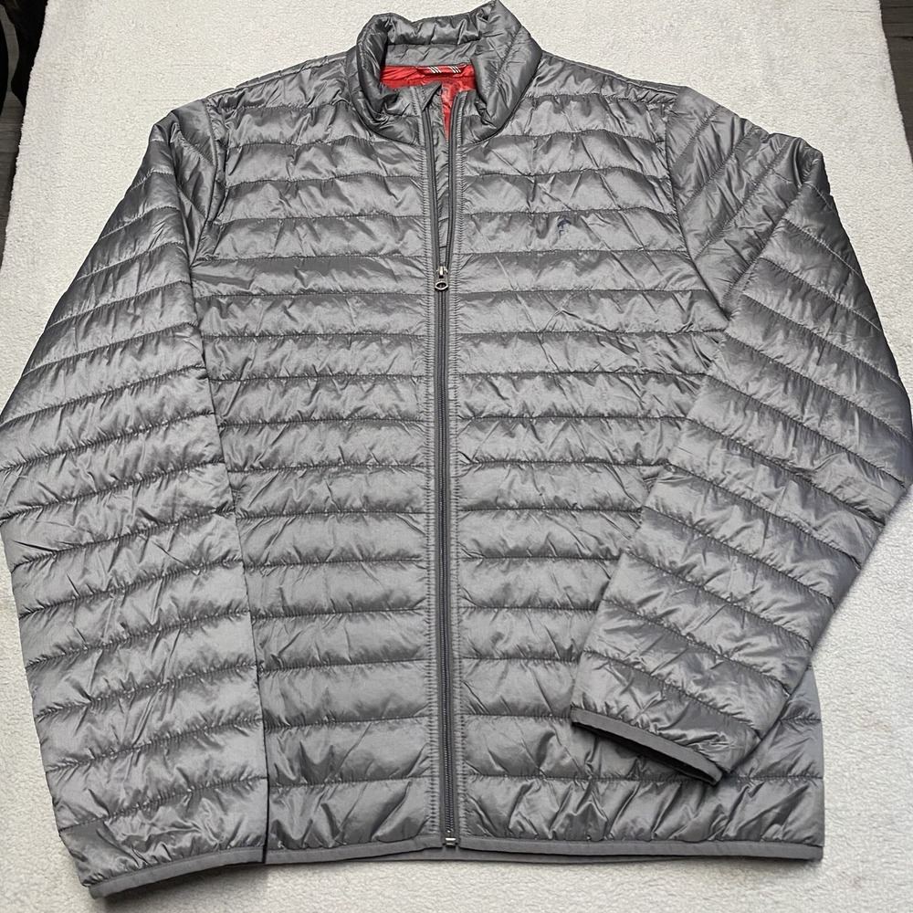 Brooks Brothers Puffer Jacket Mens XL Gray Insulated Red Fleece Logo Outdoor